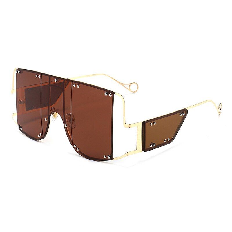 BrownSHAUNA Fashion Rivet One Piece Sunglasses Women Oversize Summer Styles Candy Color Purple Red Green Goggle Shades UV400