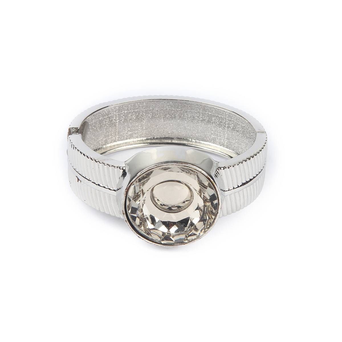 Silver & Light Golden Color Watch Type Big Stone Bracelet For Woman
