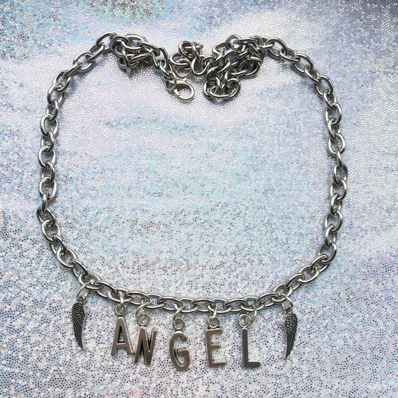 Ins girl Letter Pendant Necklaces Women Vintage Harajuku Stainless Steel Letter Beads Choker Cool Girls Punk Sliver Chain CL111(null)