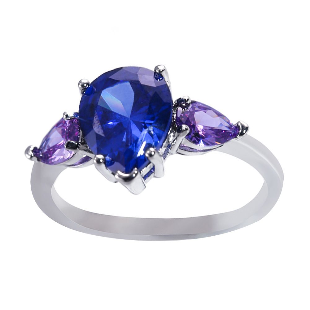 Fashion Women Faux Sapphire Amethyst Finger Ring Wedding Party Jewelry Gift