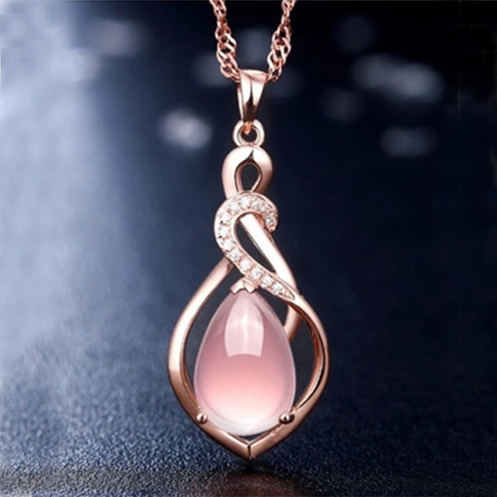 Elegant Women Single Pink Rhinestone Pendant Chain Jewelry