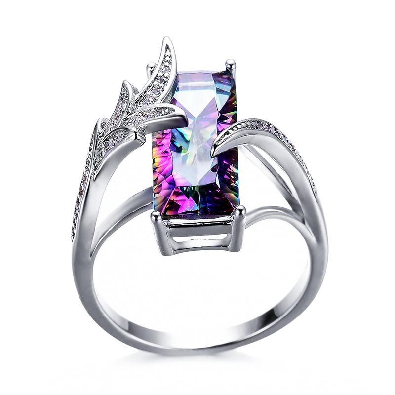 Bague Ringen Rainbow Fire Mystic Topaz Gemstone Rings Pure 925 Sterling Silver Jewelry Wedding Party Gift For Women Size 6-10