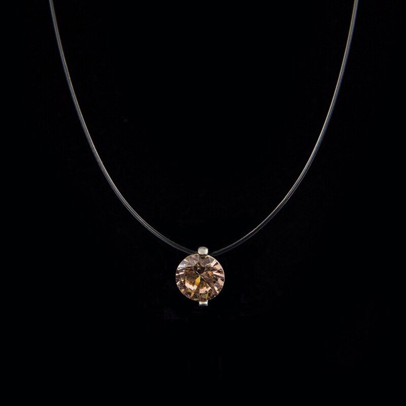 Poputton Female Transparent Fishing Line Necklace Women Rhinestone Choker Invisible Chain Pendant Necklace Collier Femme Jewelry