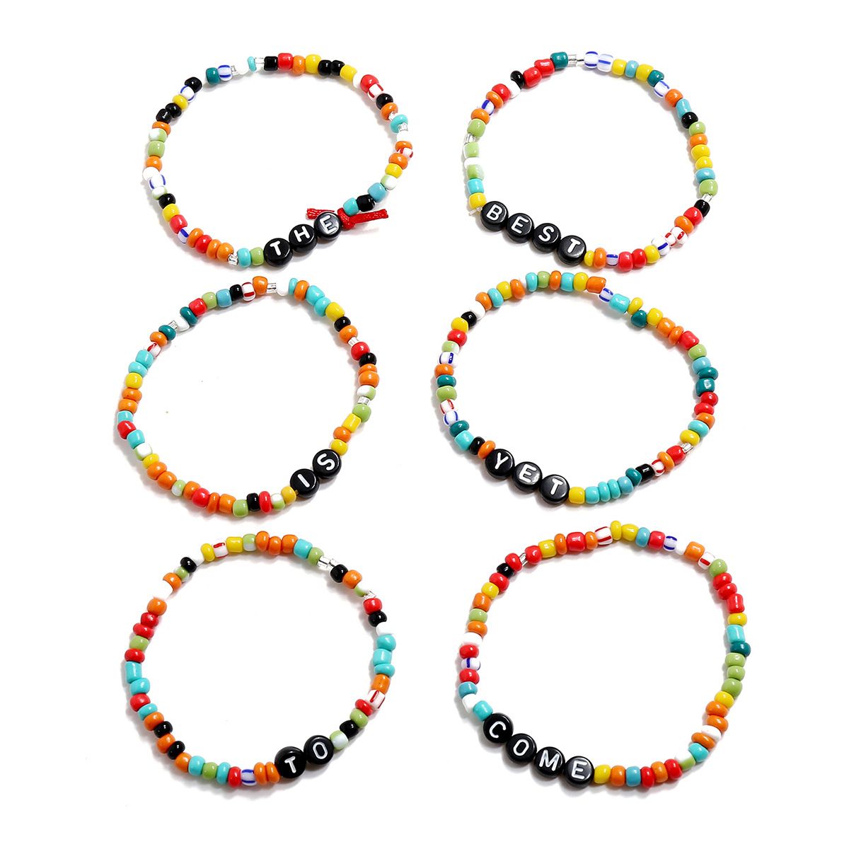 Yfashion 6pcs/set Delicate Beads Bracelet Women Letter Summer Beach Bohemia Jewelry with Letters Decorated