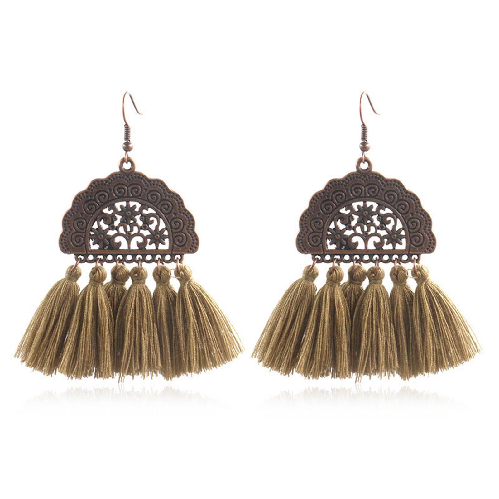 Hook Earring Attrtive Fan-shaped Long Drop Tassel Earrings