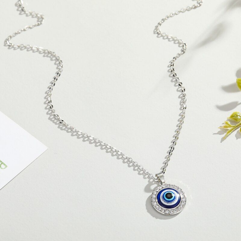 Dayoff 1PC Turkish Crystal Evil Eyes Pendant Necklace For Womens Jewelry Gold Color Clavicle Chains Necklaces N251