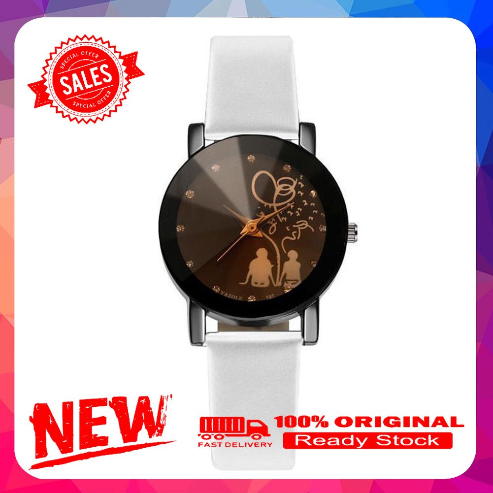 Fashion Unisex Couple Back Rhinestone Faux Leather Analog Quartz Wrist Watch