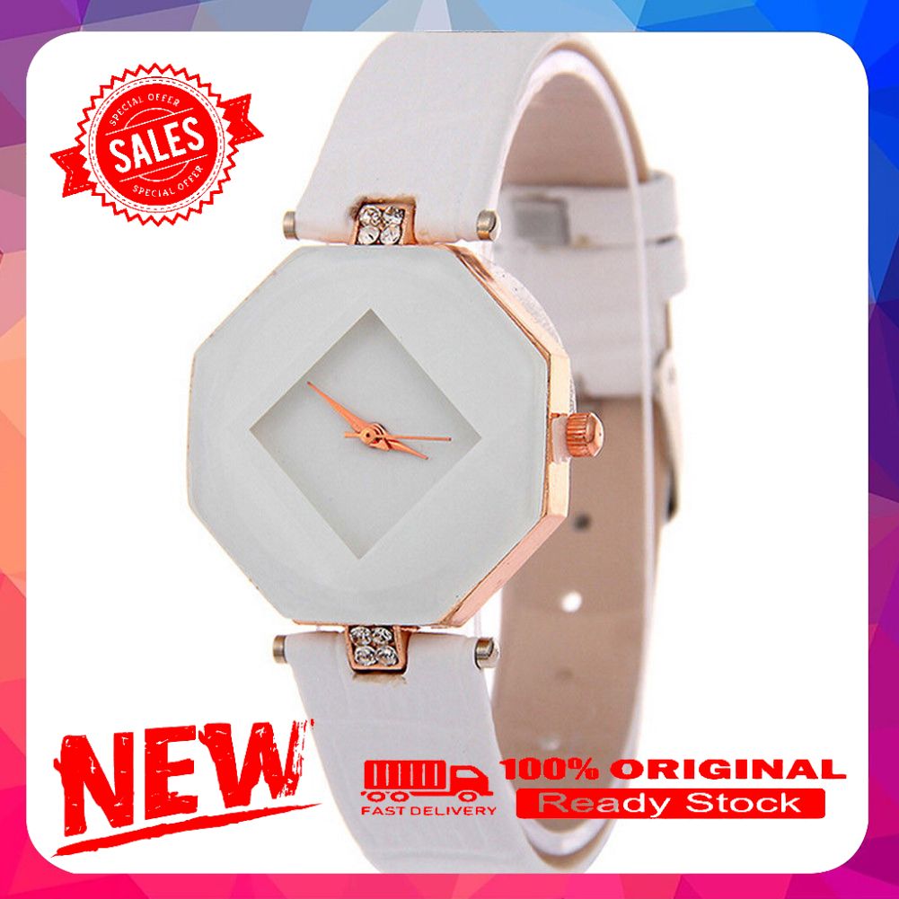 Vist Fox Women Fashion Faux Leather Band Analog Quartz Wrist Watch Rhombic Wristwatch