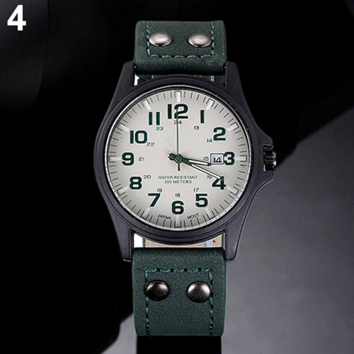 OIMG Men'S Date Arabic Numerals Dial Faux Leather Band Sport Quartz Wrist Watch