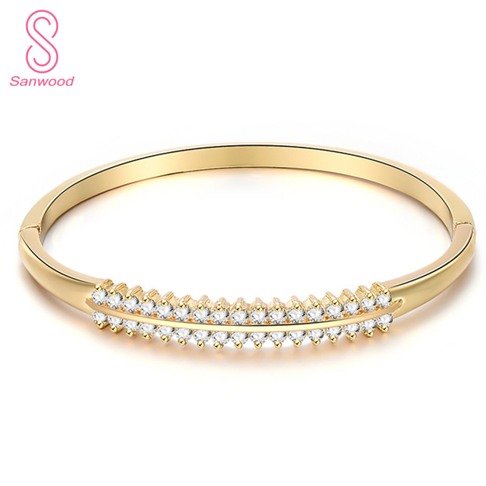 Women Fashion Round Circle 2 Rows Rhinestone Inlaid Bangle Jewelry Birthday Gift