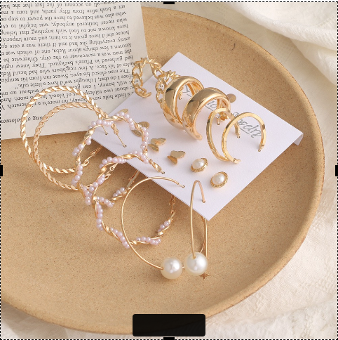 Female Pearl Earrings Set Zircon 9 PairsSet
