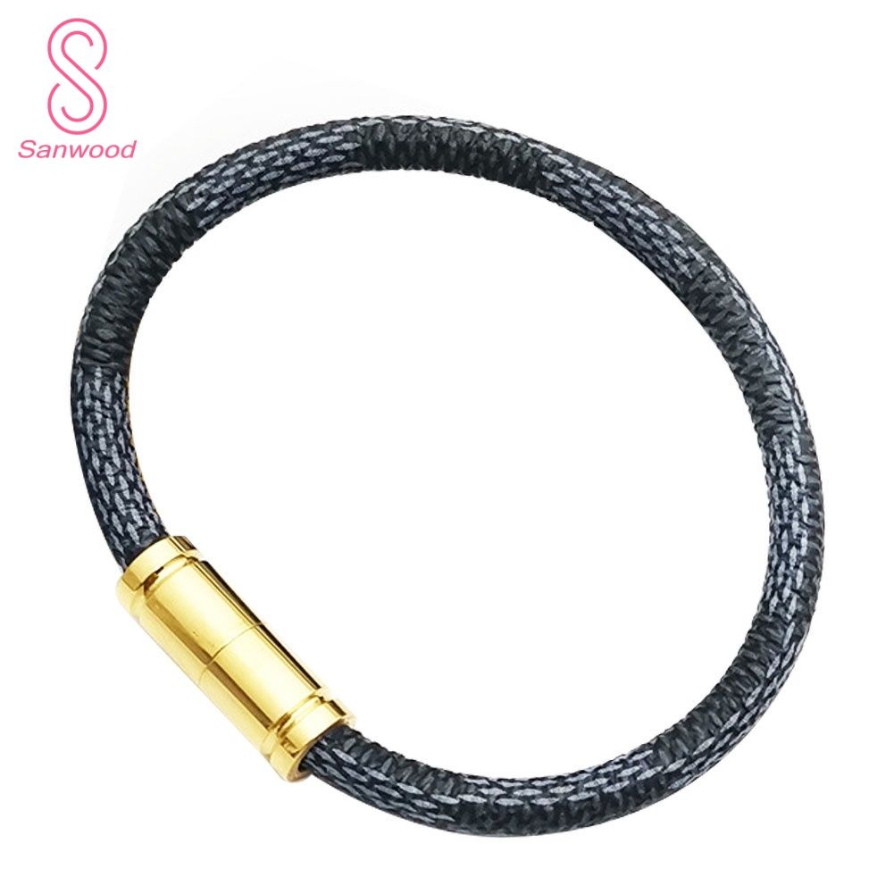Fashion Unisex Faux Leather Floral Print Magnetic Charm Wrist Bracelet Gift