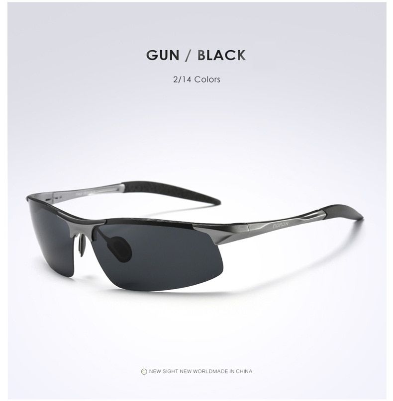AORON larized Sunglasses Mens Srts Driving Sun Glasses UV400 Protection Aluminum Frame Mirror Sunglasses Goggle Vintage-Gray Black-Glasses Bag