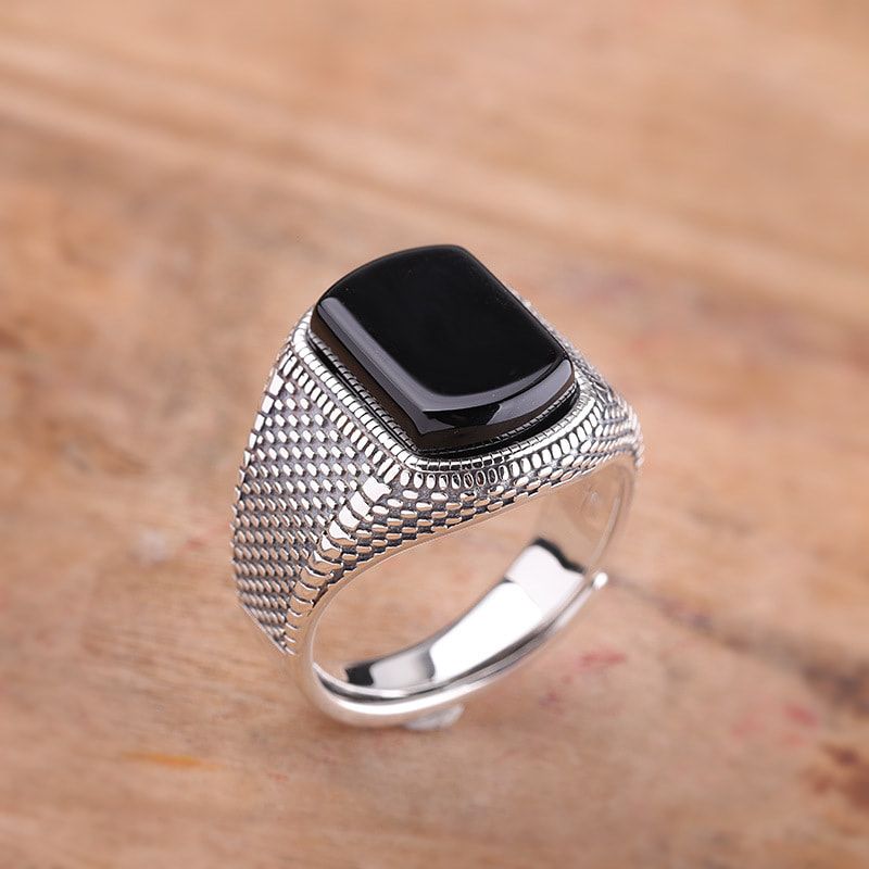 Fashion Men Male Ring Black Square Signet Ring Charm Rock Hip Hop Male Jewelry Party Gift Accessories