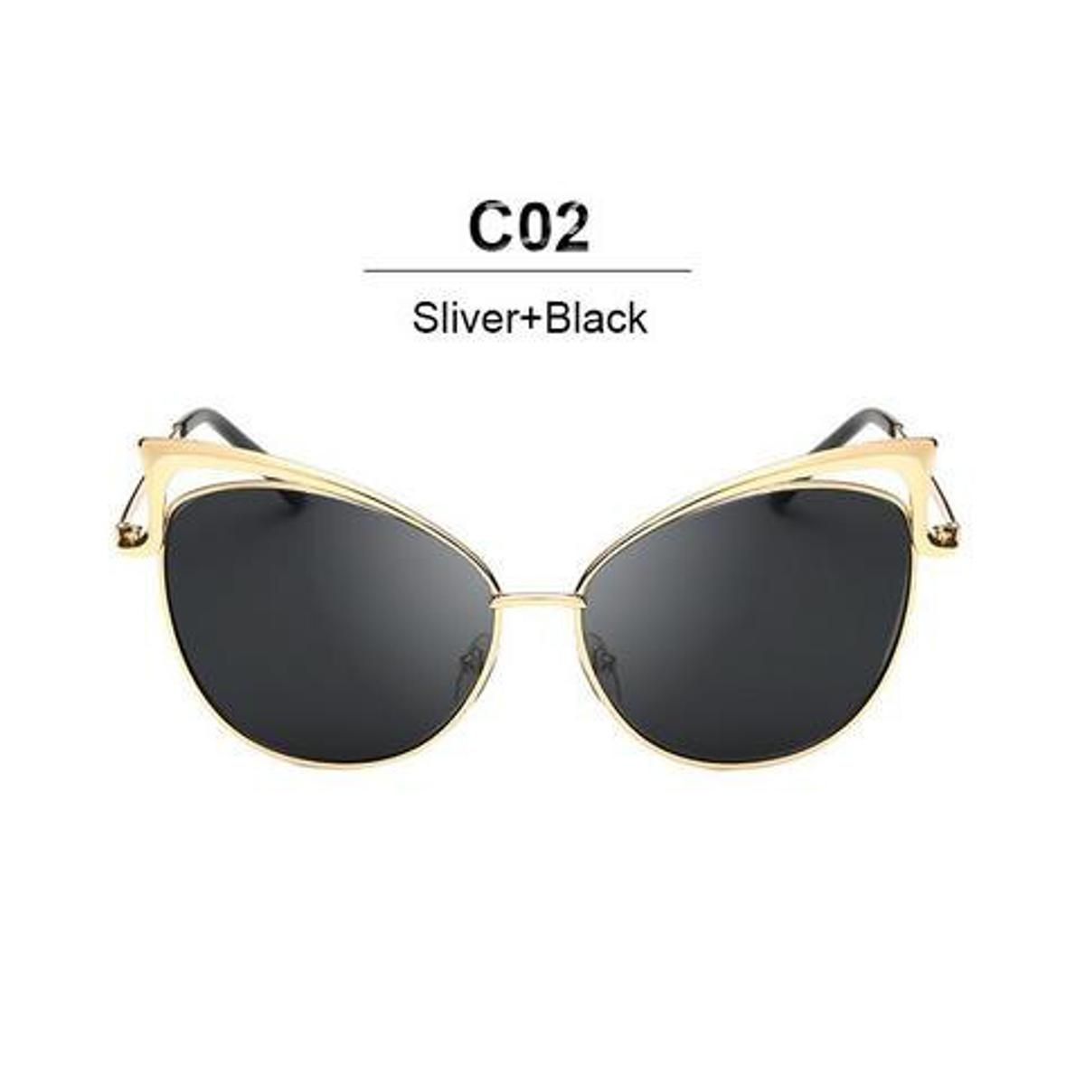 silverblack2020 Fashion Cat Eye Round Metal Frame Gradient Sunglasses Women Retro Luxury Mirror Sun Glasses Brand Designer UV400