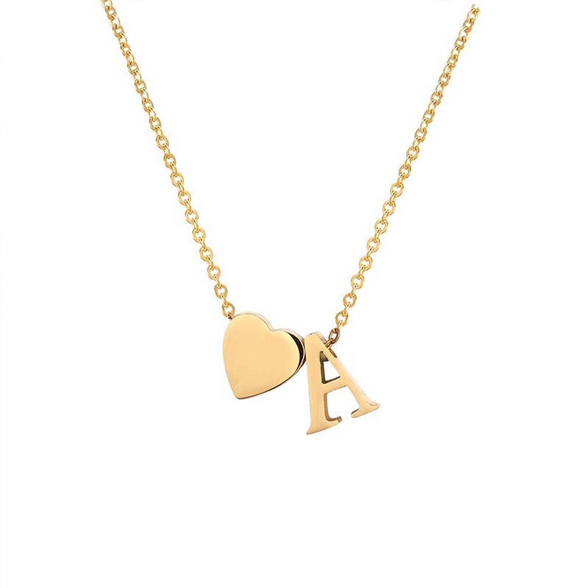 Classic Design Beautiful Stainless Steel Love Heart Initial Letter Name Choker Necklace For Women Pendant Jewelry(null)