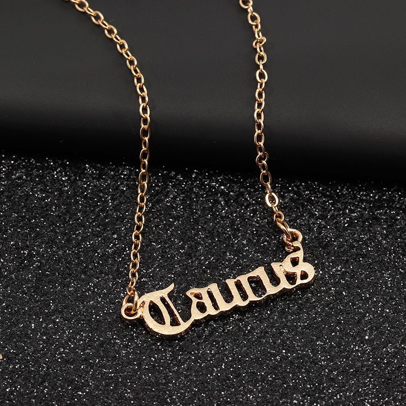 Vintage Constellation Pendants Necklace for Women Old English Letter Virgo Gemini Leo Horoscope Necklace Party Jewelry