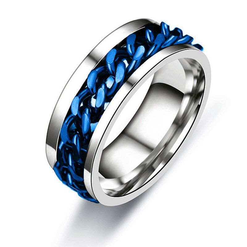 316L Men's Stainless Steel Rotating Chain Ring Punk Style Personality Rings Jewelry Drop Shipping