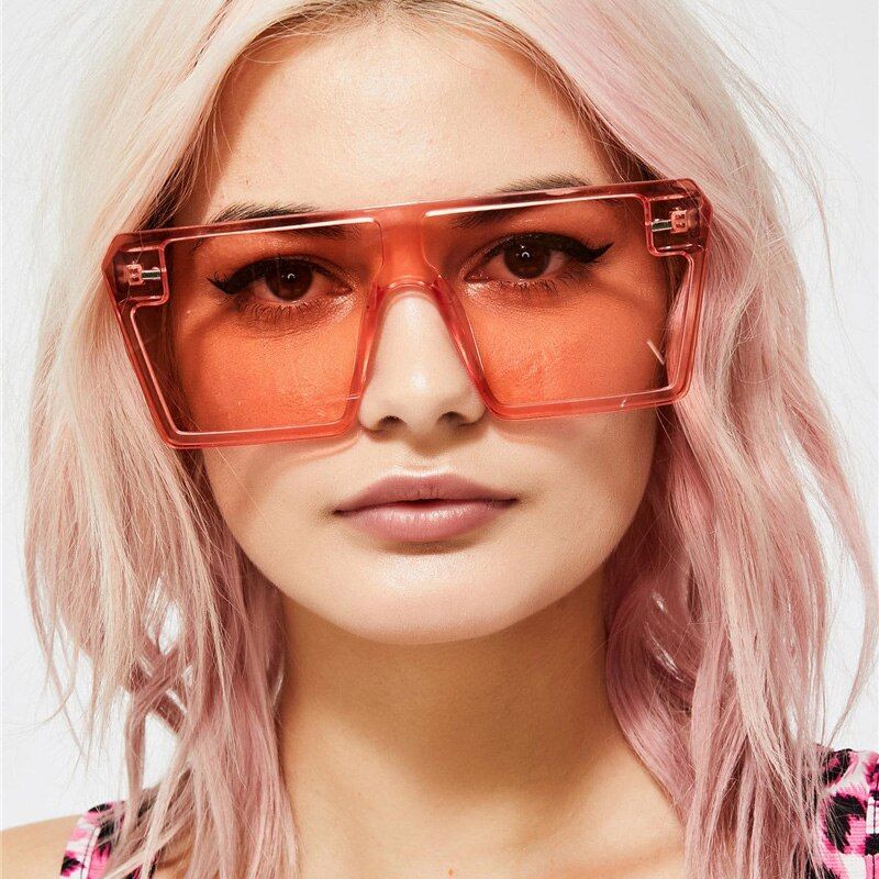 Pink As picture2020 Vintage Brand Designer Black Mirror Sunglasses Oversized Square Sunglasses For Women Flat Top Shades UV400 zonnebril dames