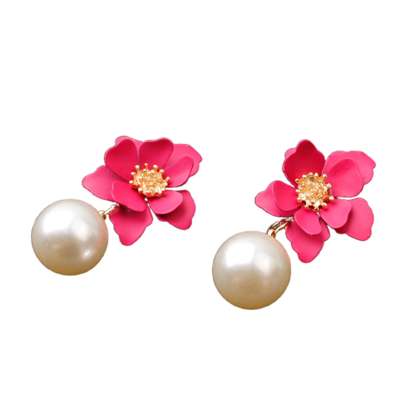 Dangle Earrings Sweet Big Flower Faux Pearl Drop Earrings