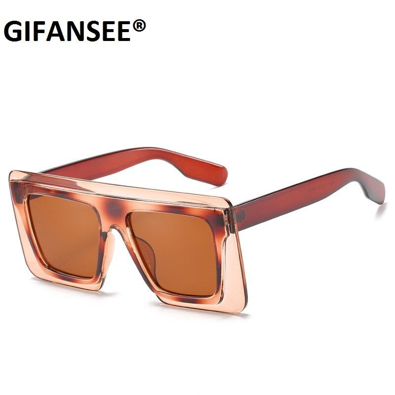leopardGIFANSEE Flat Top Sunglasses Men Women Brand Designer Square Oversize Shades Gradient Sun Glasses Men Cool big One Piece UV400