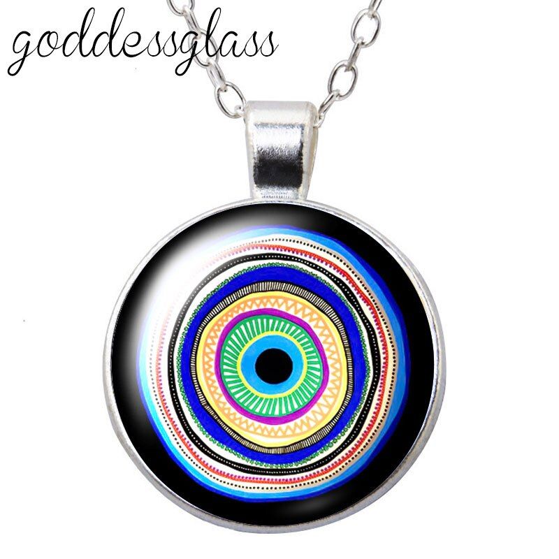 Evil eye Blue eye religion symbol beauty Round Pendant Necklace Glass Cabochon Silver color Jewelry Women Party Birthday Gift