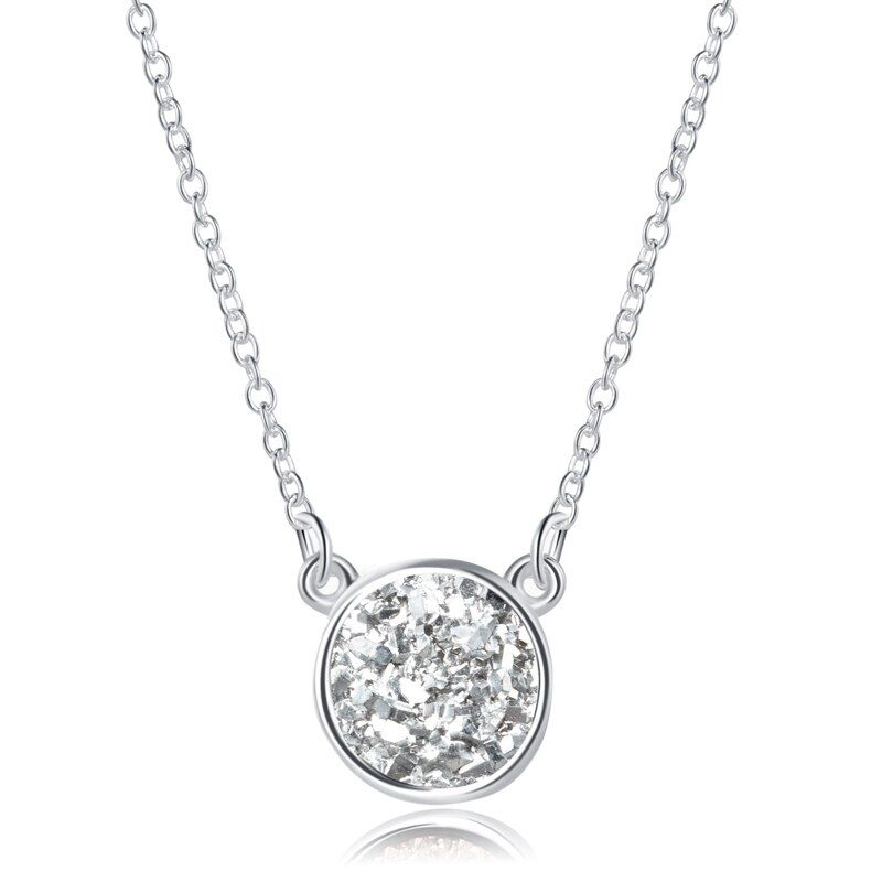 2019 Fashion Round Colorful Elegance Necklace Charm Metal Chain Trendy Crystal Druzy Drusy Pendant Necklace for Women Jewelry