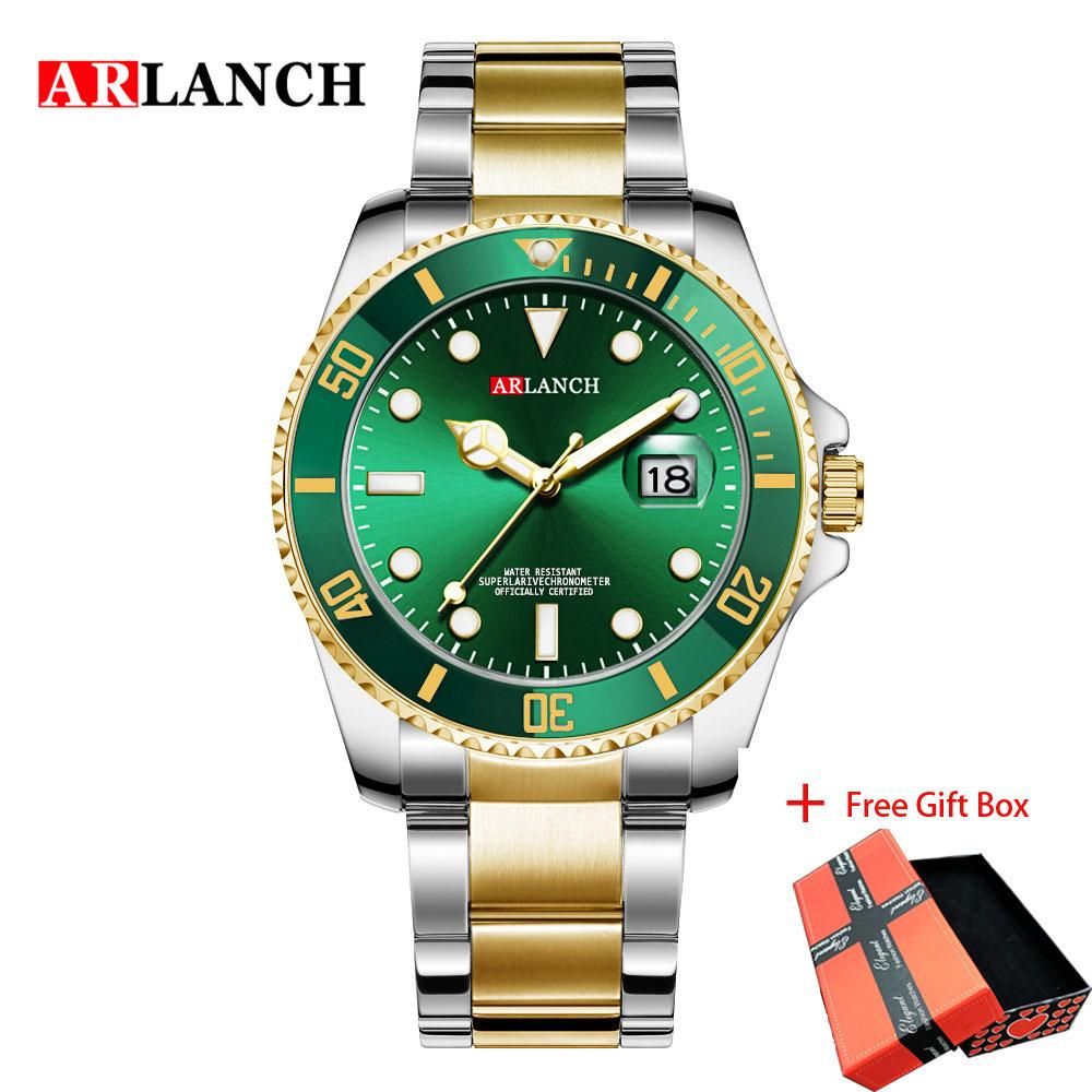 ARLANCH Man Watch Luxury Brand Watch Men Sports Watches Rotatable Bezel GMT Sapphire Glass Date Stainless Steel Quartz Wristwatches Gift