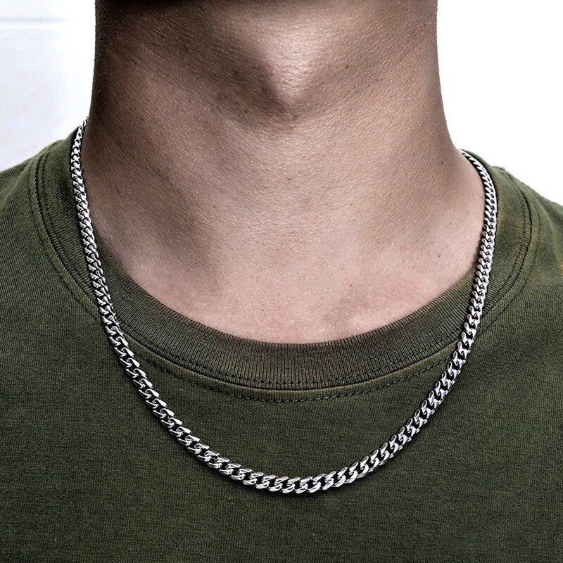 Fashion New 5mm Cuban Chain Necklace Men Gold Color Stainless Steel Choker Men Necklace Jewelry Gift