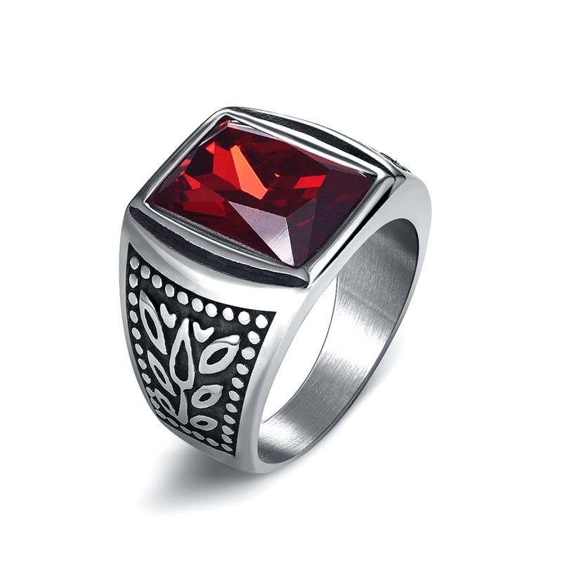 Jiayiqi Men Hiphop Ring 316L Stainless Steel Black/Red Stone Ring Rock Fashion Male Jewelry