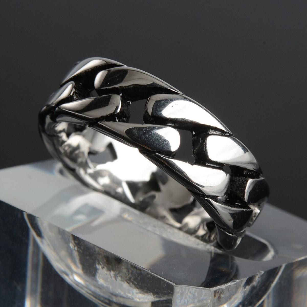 Luxury 316L Stainless Steel Rings for Men Women Cuban Chain Rings Motorcycle Party Steampunk Hip Hop Rings Jewelry Accessories