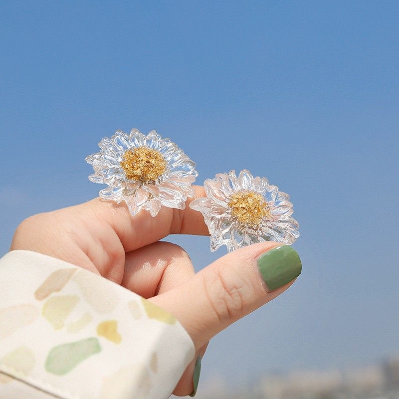 Large Korean Daisy Flower Earring Women