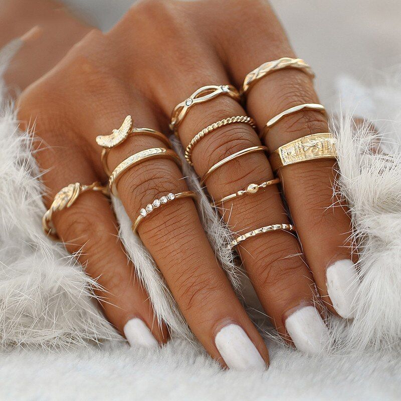 Bohemian Vintage Gold Color Turkish Eye Ring Set Ethnic Mixed Midi Knuckle Rings for Women Anillos Mujer 6PCS/Set