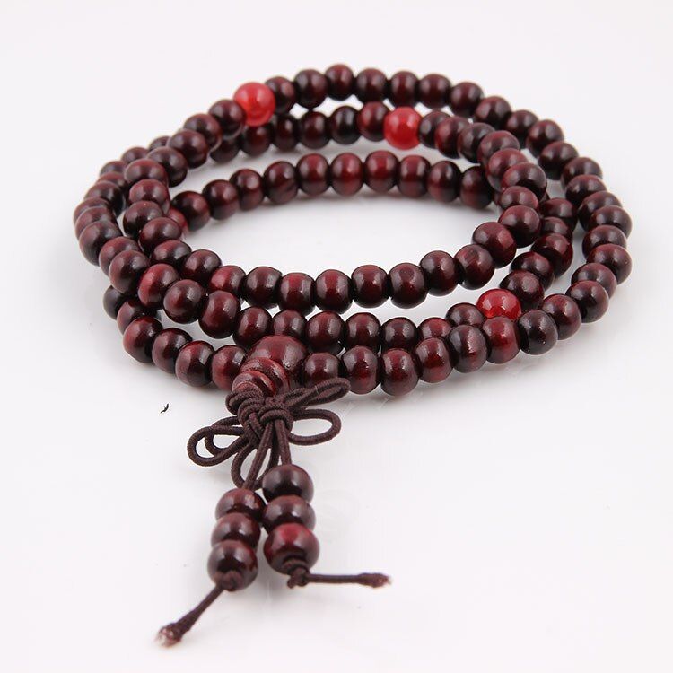 108 Beads Elastic Natural Bracelet Meditation Rosary Bracelet Wooden Prayer Beaded Women Men Lucky Bangles 6mm