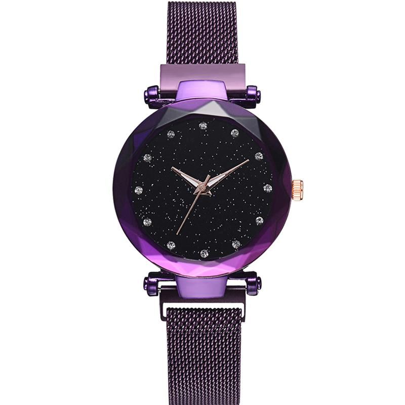 Luxus Starry Sky Frauen Uhr Schwarz Magnetische Schnalle Mesh Band Edelstahl Strass Quarz Armbanduhr Dame Uhren reloj