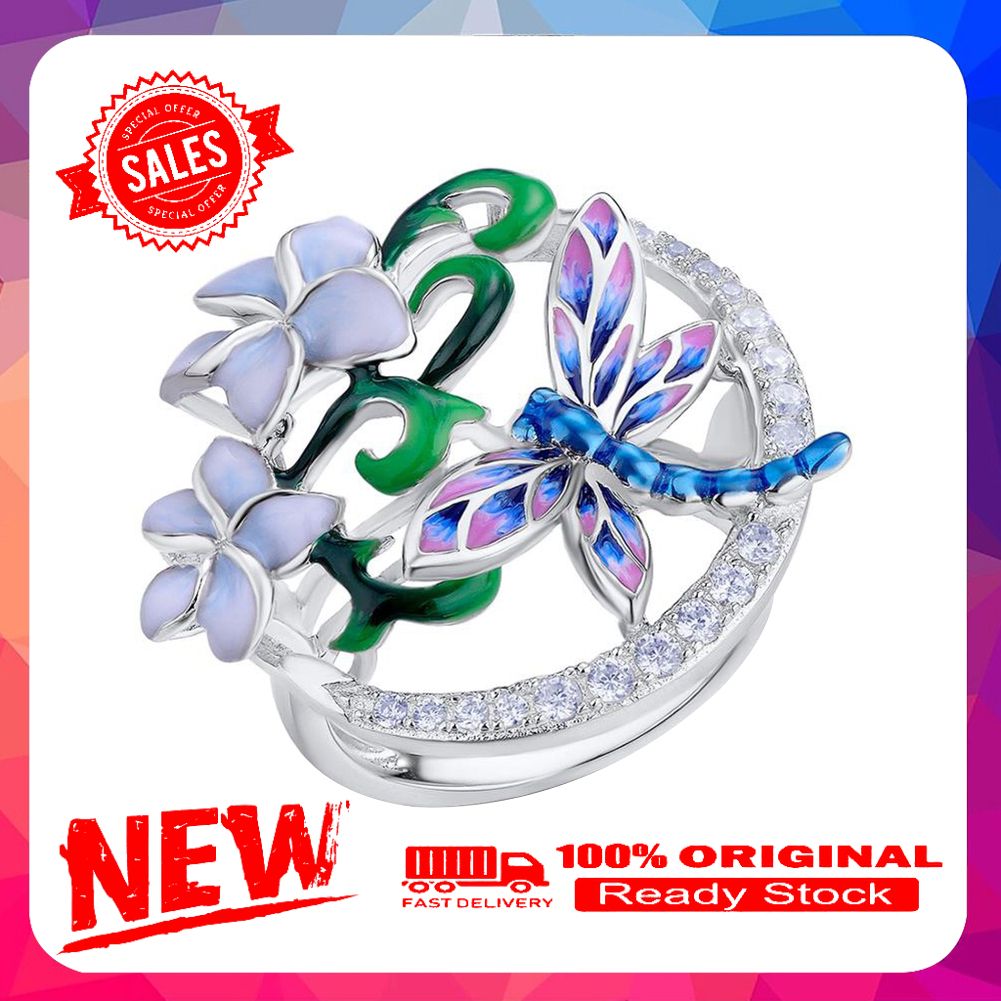 Women Enamel Flower Dragonfly Rhinestone Pendant Necklace Earrings Ring Jewelry