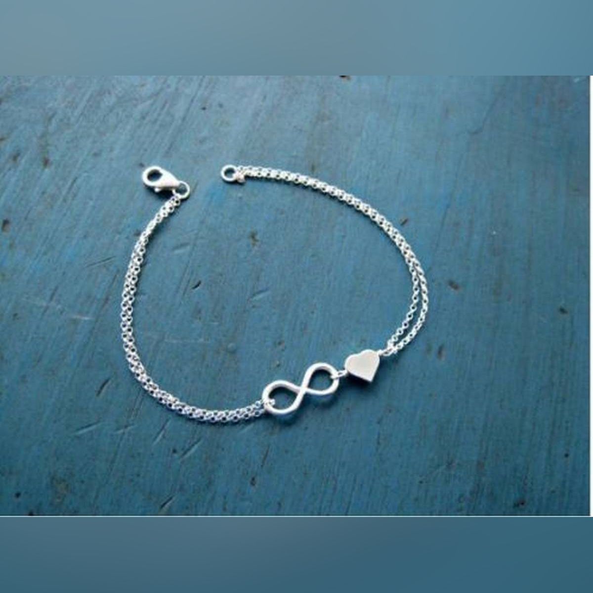 Infinity Heart 925 Accessories Sterling Silver Anklet Foot Chain Crystal Bracelet Love UK -