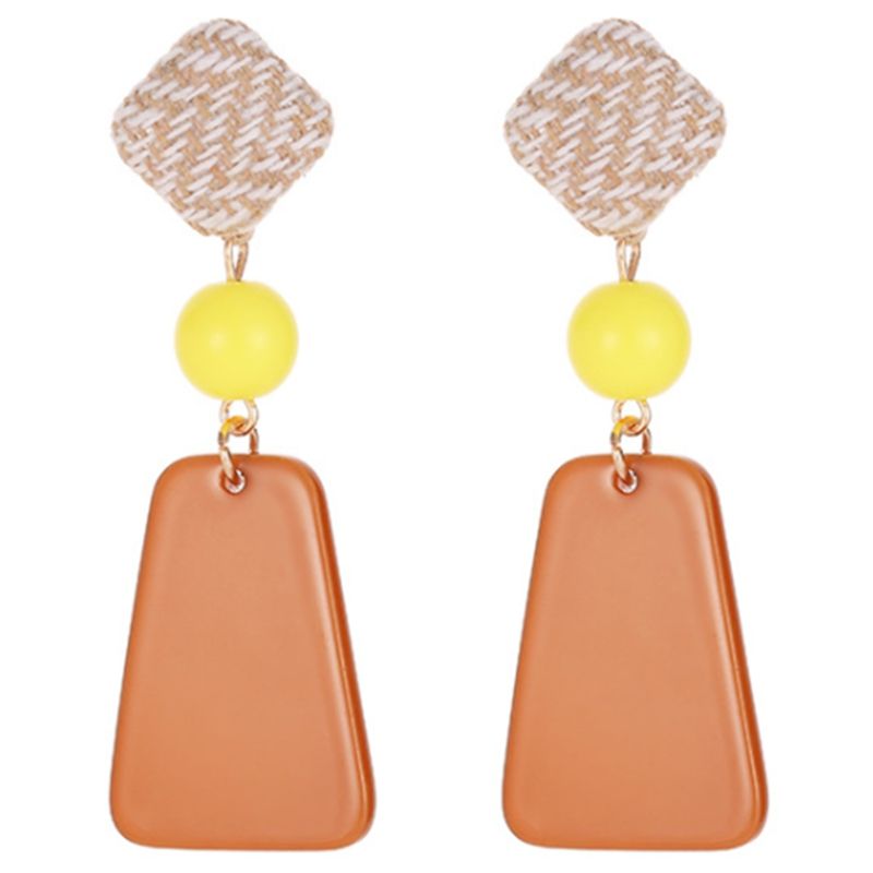 Wind Contrast Color Long Geometri Houndstooth Woven Stitching Fabric Earrings Valentine's Day Anniversary Gift,Coffee