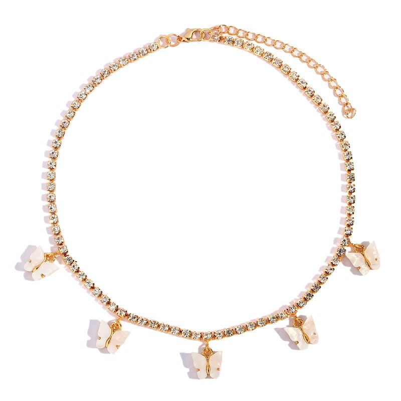 Hot Shining Cross Butterfly Pendants Rhinestone Women Necklaces 2021 Crystal Tennis Clavicle Chains Choker hiphop Gifts Jewelry