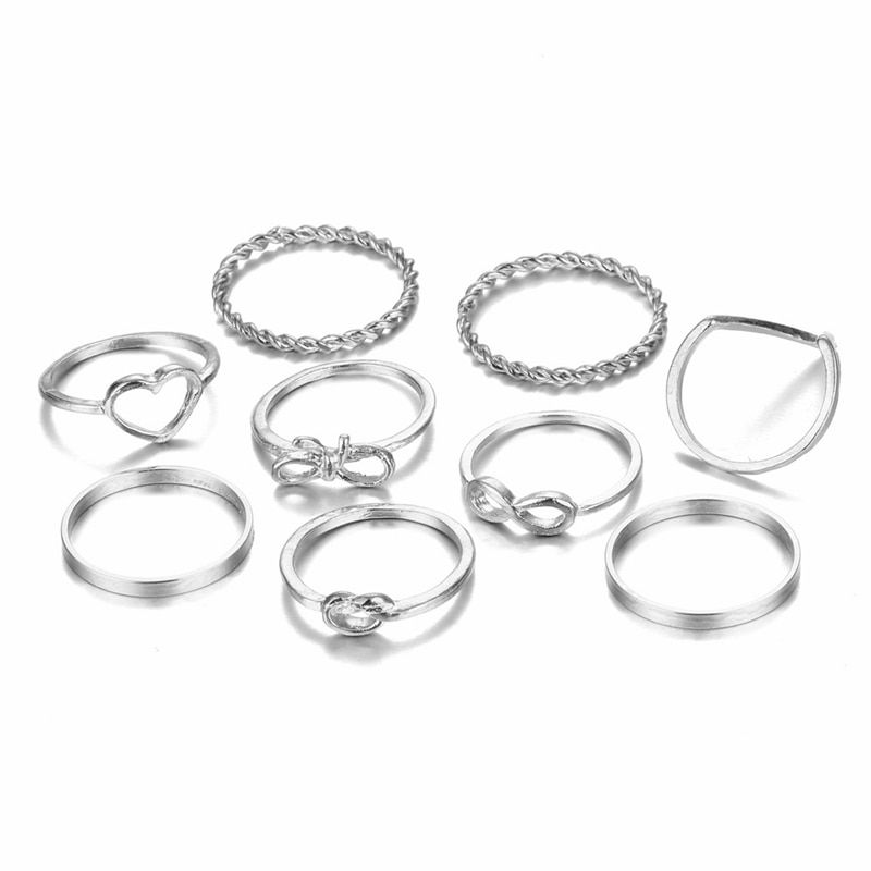 Design Gold Color Round Hollow Geometric Rings Set For Women Fashion Cross Twist Open Ring  Joint Ring Female Jewelry