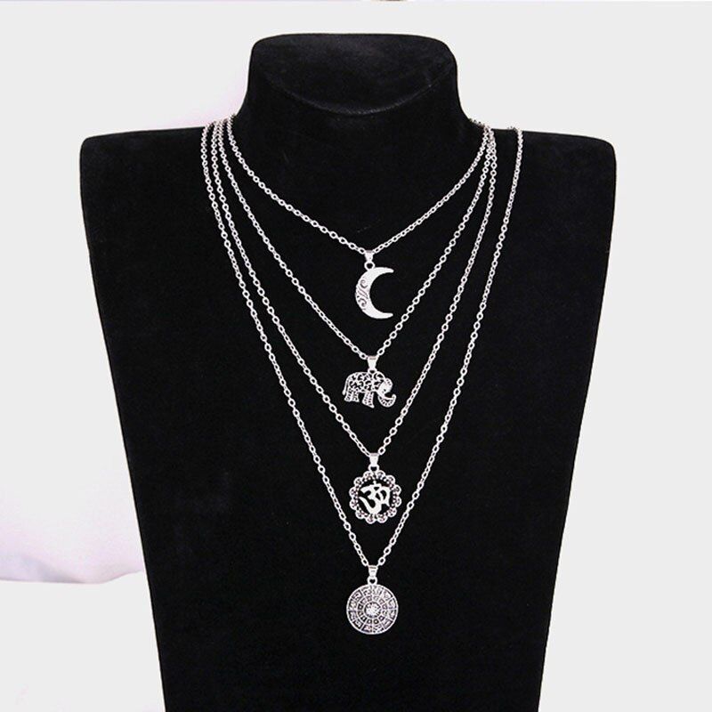 New Bohemia Multilayer Chain Choker Necklaces & Pendants for Women Punk Elephant Moon Shell Necklace Fashion Collar Jewelry Gift