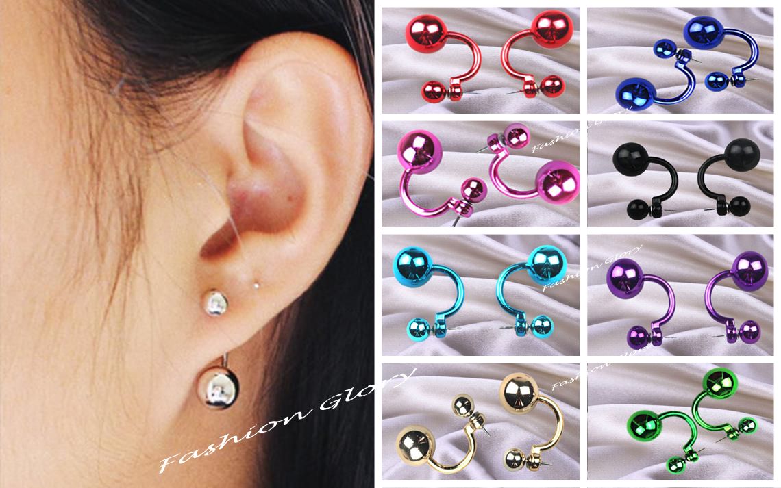 Fashionable Double-Sided Ball Stud Earrings Color Plating Earrings for Women and Girls.