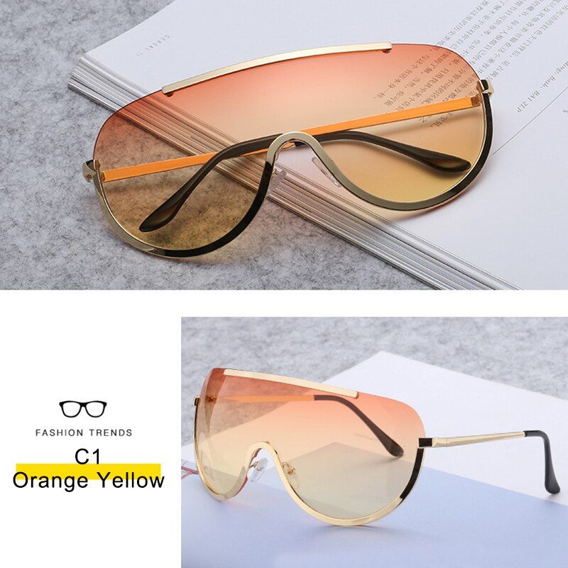 C1 Orange YellowROYAL GIRL Retro Anti-UV Wrap Sunglasses Women Fashion Ocean Lenses Sun Glasses Female Oversized Driving Goggles UV400 Ss622
