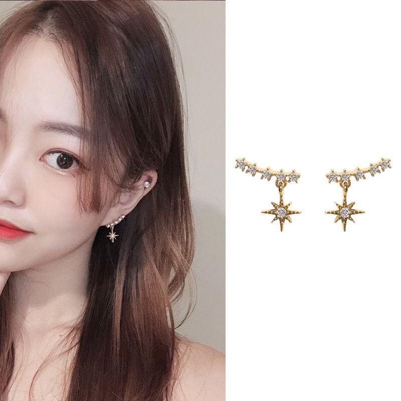 Delicate  Crystal Hexagram Star Earrings Korean Women Elegant