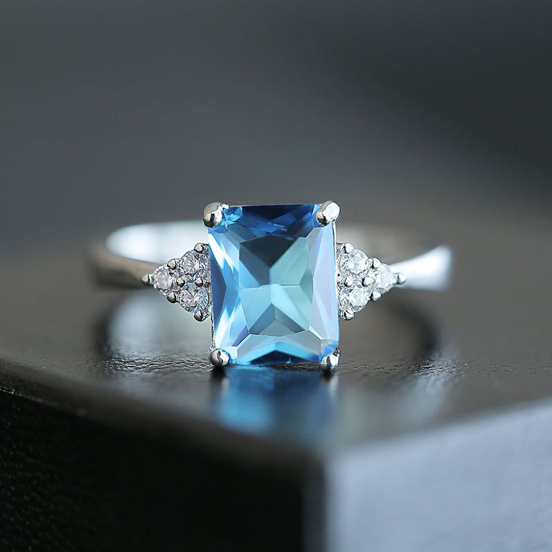 Huitan Classic Rectangular Blue CZ Wedding Bands Engagement Ring For Women 3 Colors Available Size 6-10 Factory Selling