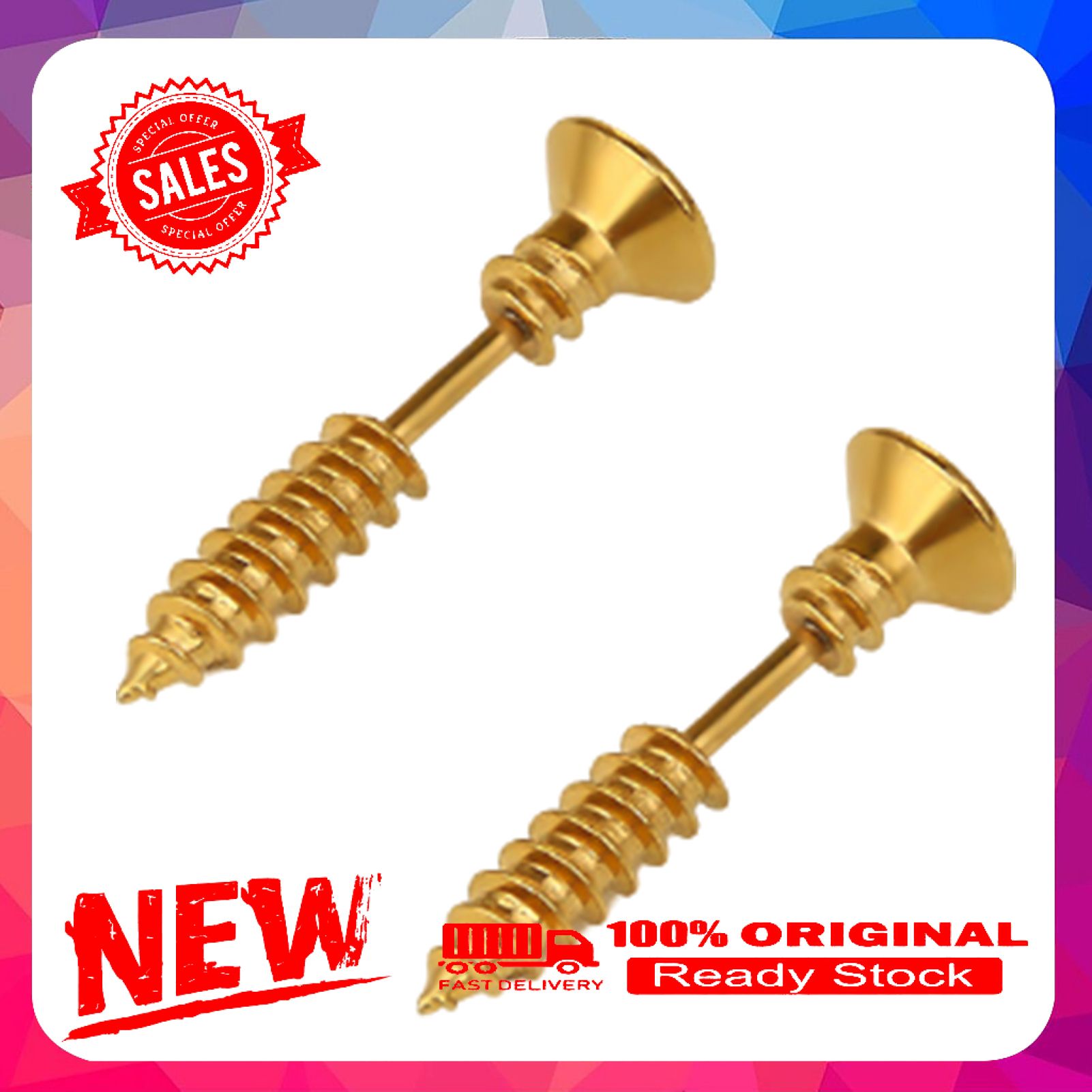 Funny Screw Shape Ear Studs Cool Double-Sided Earrings Fashion Jewelry Gift