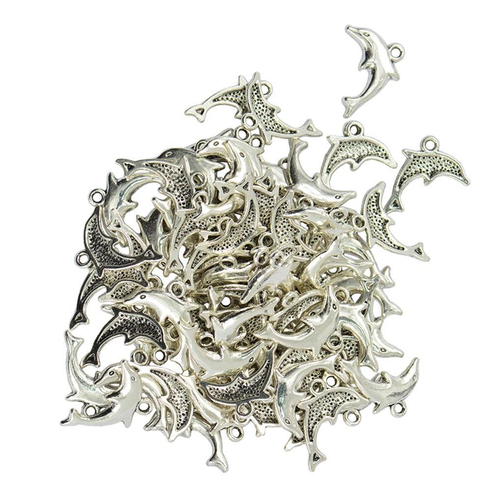 50x Nautical Dolphin Shape Alloy Pendant Charms for DIY Jewelry Making Craft