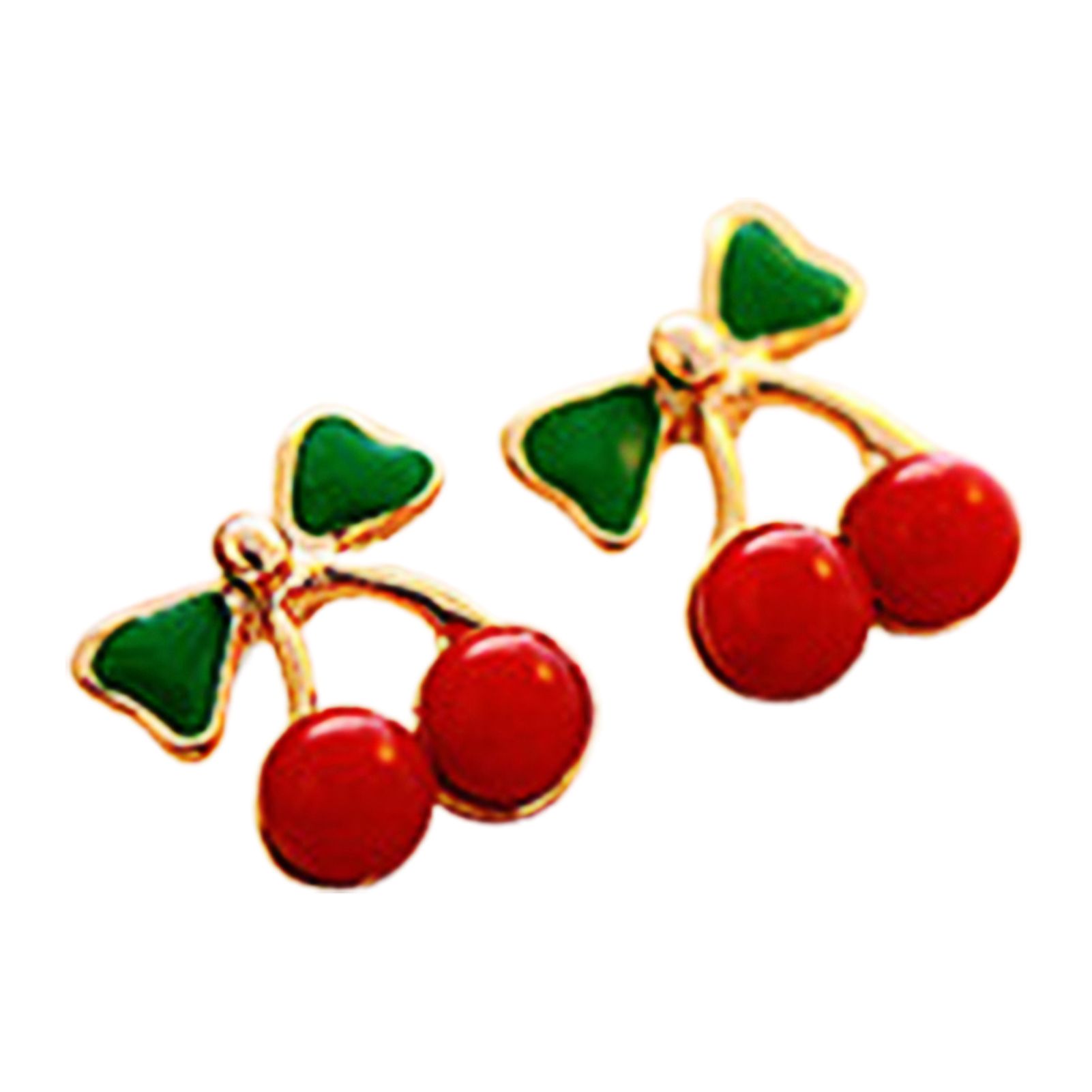 2Pcs Stud Ear Ring Colorful Decorative Golden Color Cherry Stud Earring for Dressing Room