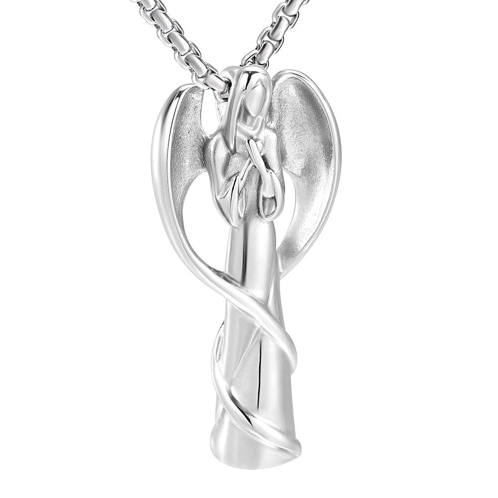 IJD9739 Angel Wing Wrapped Fariy Stainless Steel Cremation Jewelry Hold Loved Ones Ashes Keepsake Cremation Urn Necklace