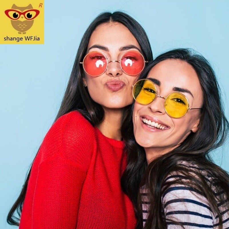 black2019 Round sunglasses women red yellow blue green clear lens Sun Glasses for Women Small Hip Hop Sunglasses De Sol